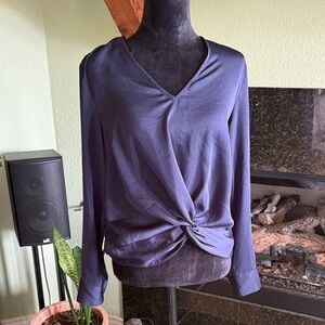 Express Navy Twist-Front V-Neck Long Sleeve Blouse